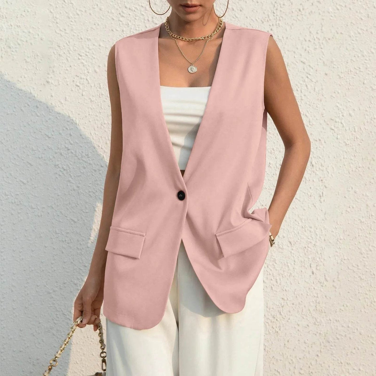 Vintage V-neck Suit Vest for Women - Casual Thin Blazer Jacket - Buy Center