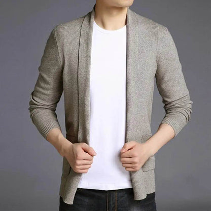 Soft Warm Men’s Cardigan - Solid Color Stretchy Open Stitch Sweater - Buy Center