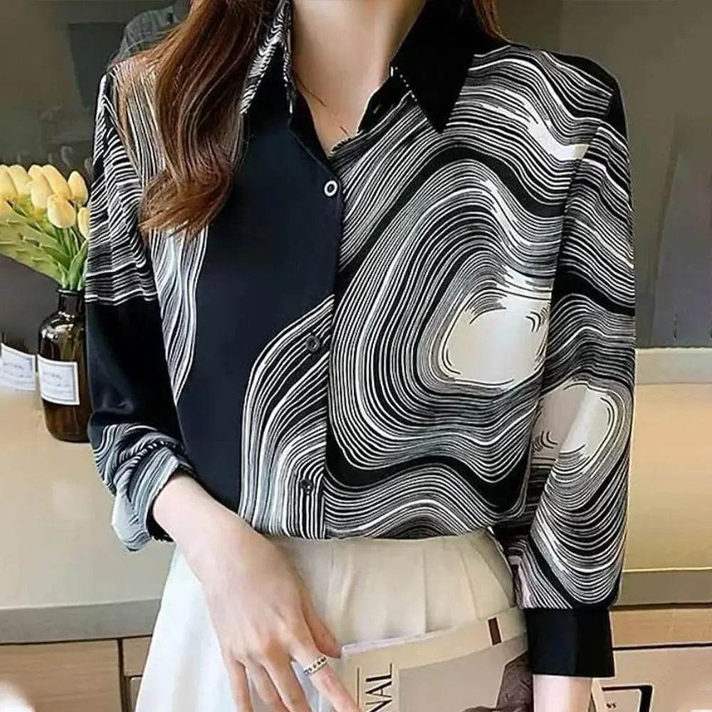 Women's 3D Flower Printed Long Sleeve Blouse - Plus Size Autumn Top - Buy Center