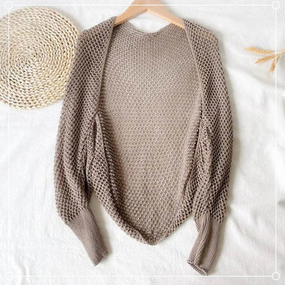 Fictitni Crochet Shrug Cardigan - Sheer Open Knit, Long Sleeve - Buy Center