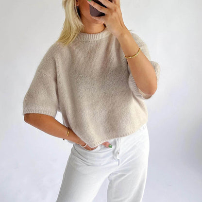 Imcute Women's Short Sleeve Crop Sweater - Casual Vintage Knitwear - Buy Center