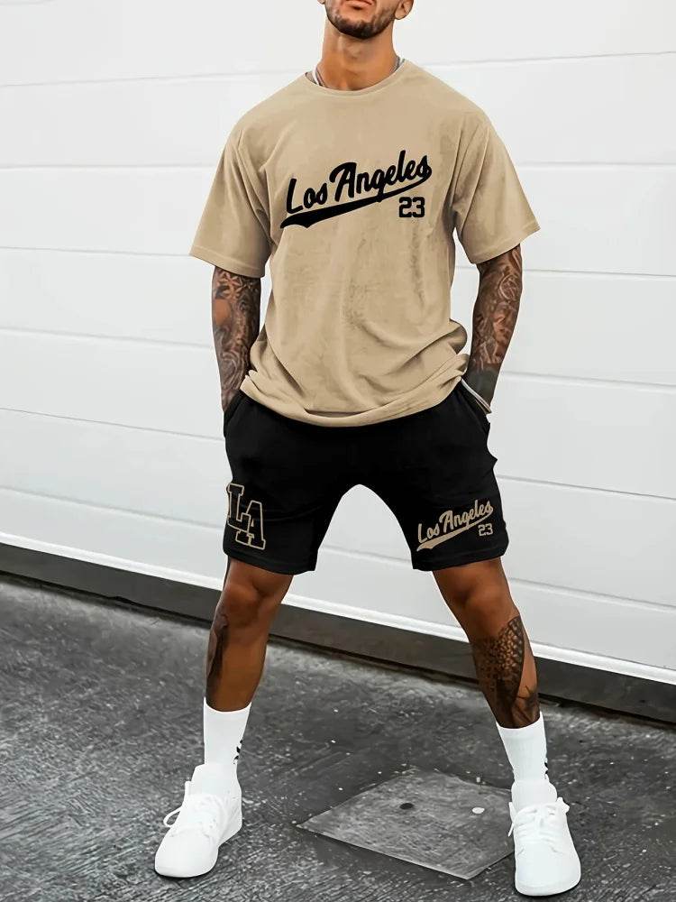 Summer Casual Men's 66 Letter Printed Two-Piece Suit for Outdoors - Buy Center