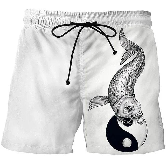 Men's Vintage 3D Fishing Print Swim Trunks - Quick Dry Beach Shorts - Buy Center