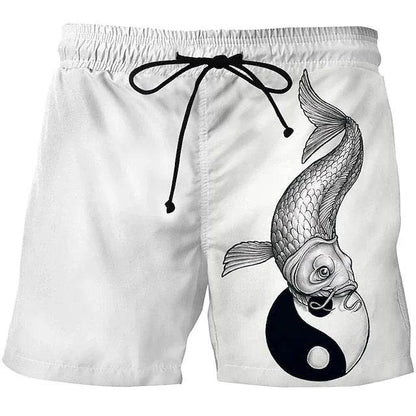 Men's Vintage 3D Fishing Print Swim Trunks - Quick Dry Beach Shorts - Buy Center
