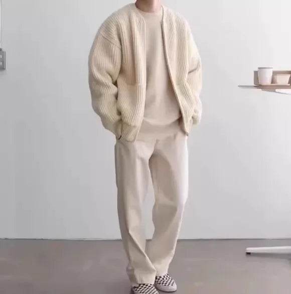 Comfortable Men's Zip Up Knitted Cardigan - Thick Long Sleeve Jumper - Buy Center