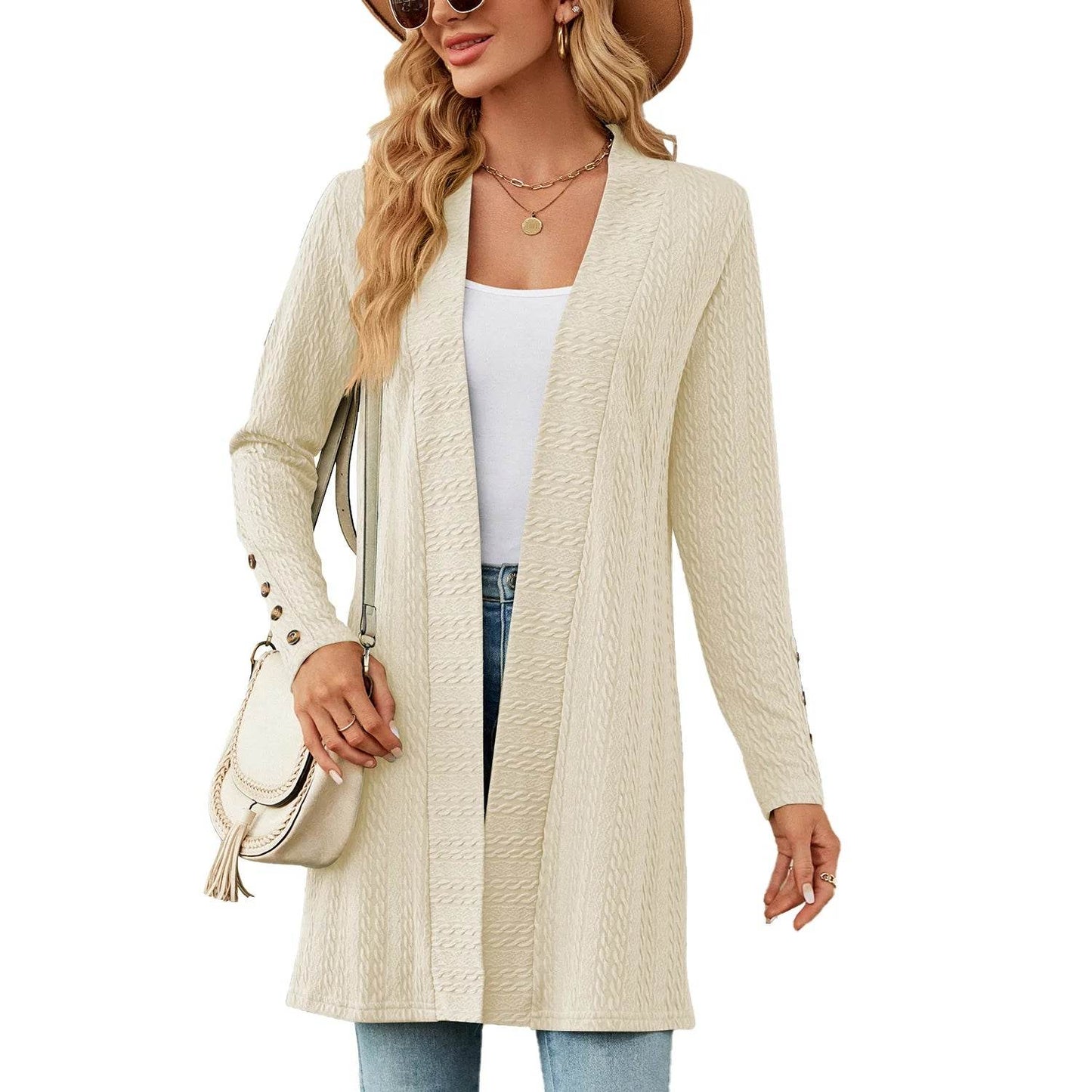 MsChuh Solid Color Long Sleeve Cardigan - Trendy Korean Knitwear - Buy Center