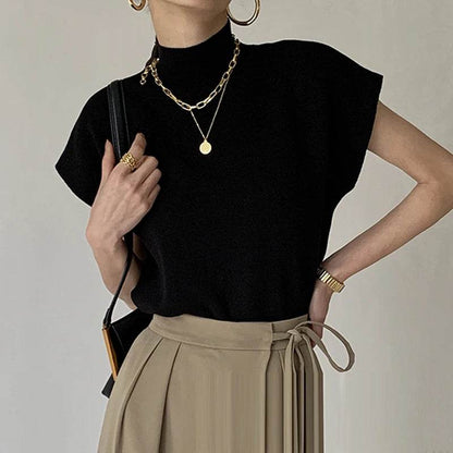 Stylish Turtleneck Short Sleeve Sweater - Casual Women Tops 2024 - Buy Center