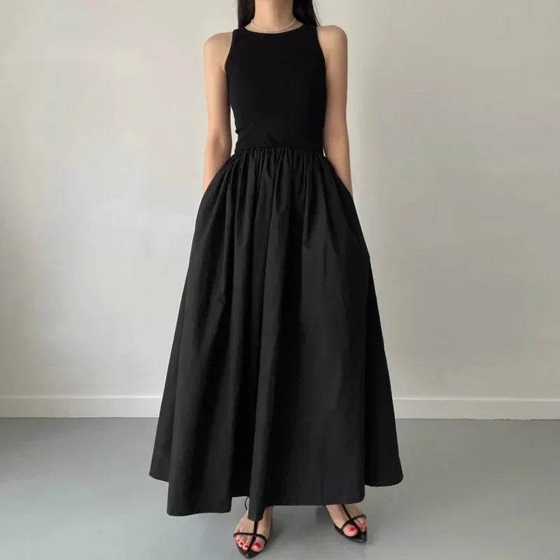 Elegant Black Long Dress for Women - Sleeveless Round Neck Style - Buy Center