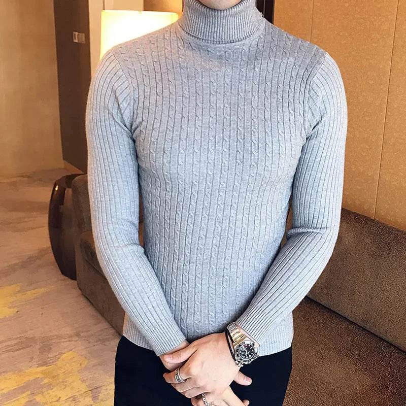 2025 Korean Slim Solid Color Turtleneck Sweater Mens Winter Long Sleeve Warm Knit Sweater Classic Solid Casual Bottoming Shirt - Buy Center