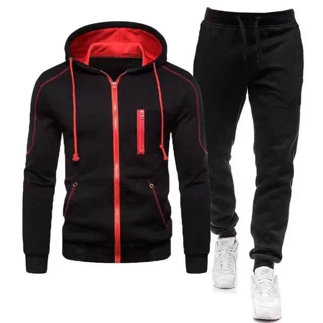 QIWN 2024 Men's Double Zipper Jacket & Hoodie Tracksuit Set - Buy Center