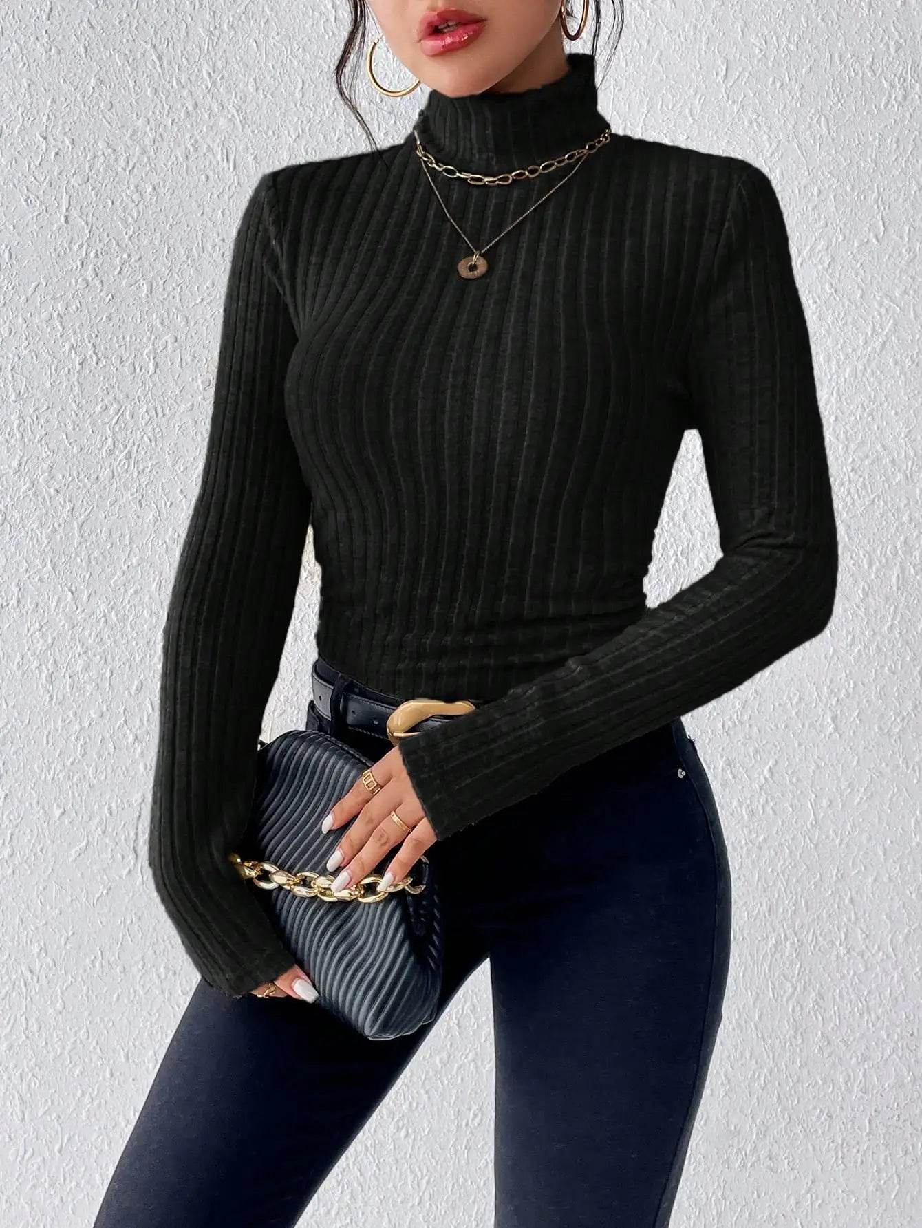 Women's Turtleneck Sweater - Casual Slim Fit Long Sleeve Top - Buy Center