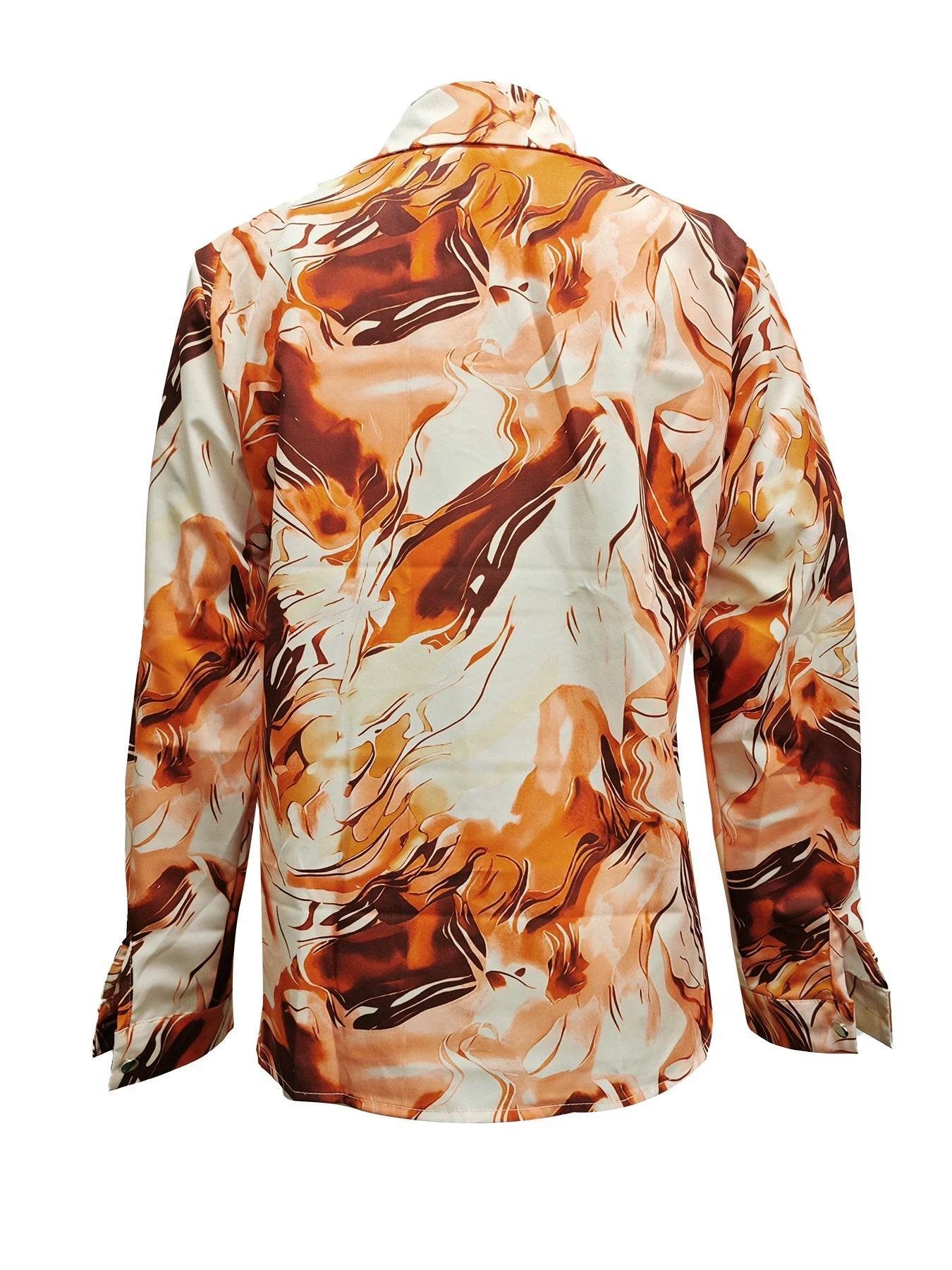 Women's Casual Print V-Neck Button Shirt - Loose Sleeve Blouse - Buy Center