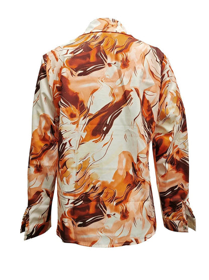 Women's Casual Print V-Neck Button Shirt - Loose Sleeve Blouse - Buy Center