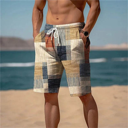 MCDV Men's Swim Trunks - Drawstring, Breathable Retro Patchwork Shorts - Buy Center