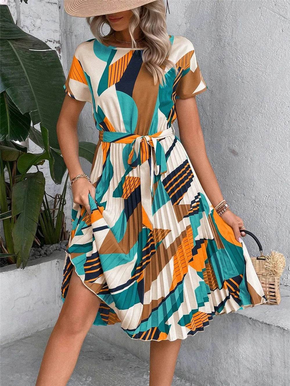 Elegant Print Lace-up Dress for Women - Summer Casual A-Line Style - Buy Center