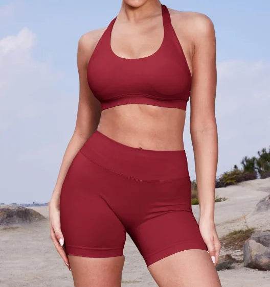 Women’s Summer Fitness Set - High Waist Yoga Shorts & Backless Bra - Buy Center