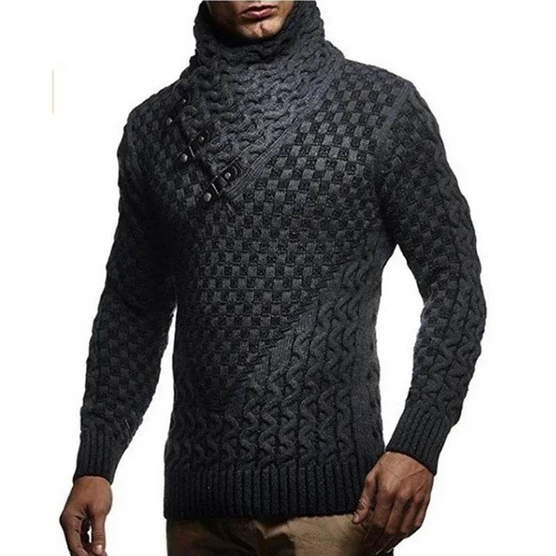European and American Men's Casual Sweater for Autumn and Winter 2024, Casual Pullover, High-neck, Slim-fit Knitted Sweater - Buy Center