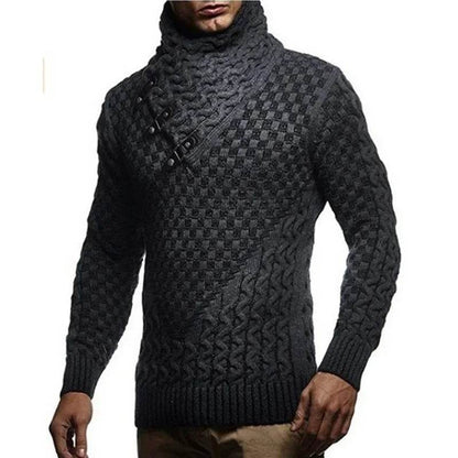 European and American Men's Casual Sweater for Autumn and Winter 2024, Casual Pullover, High-neck, Slim-fit Knitted Sweater - Buy Center