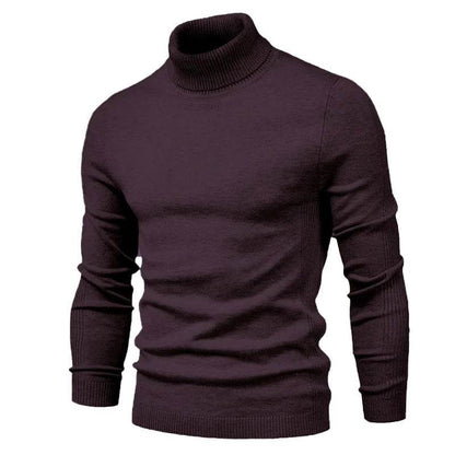 Men's Solid Color Pullover Sweater - High Neck Casual Knitwear - Buy Center