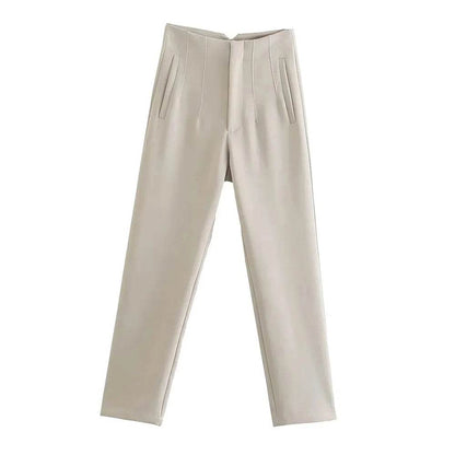 TRZA High Waist Solid Pants - Casual Ankle Trousers with Pockets - Buy Center