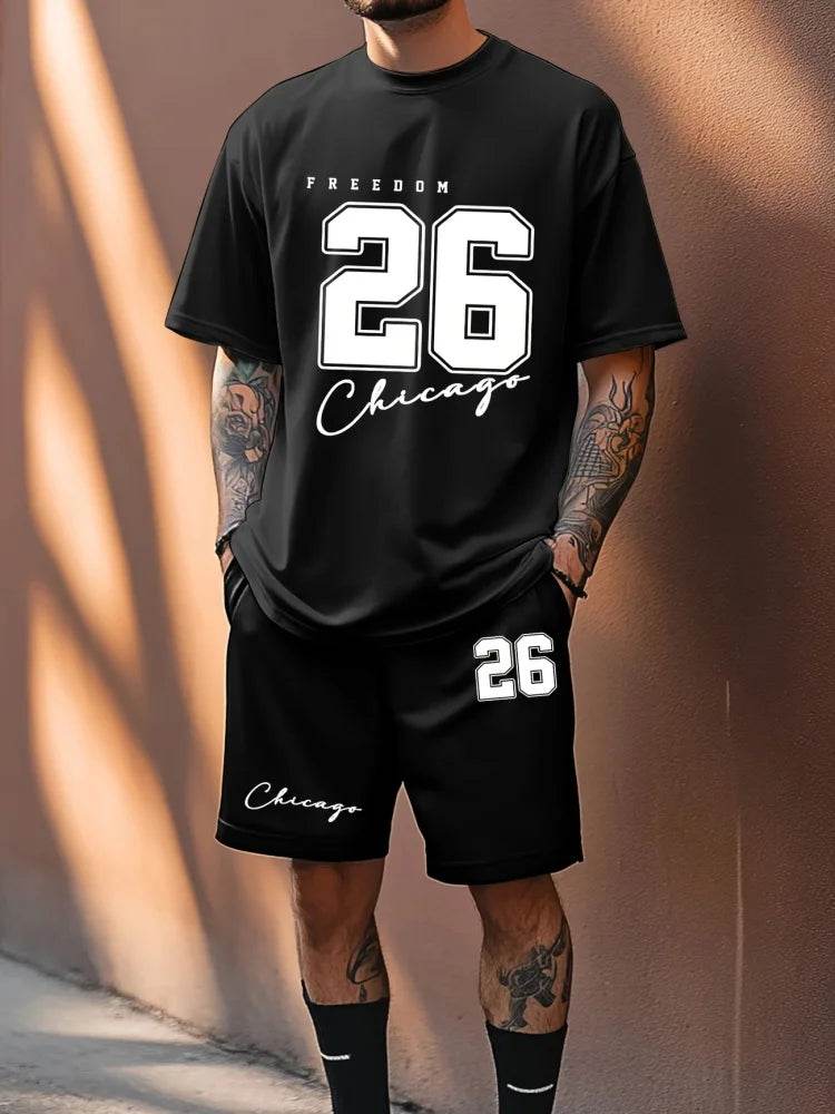 Summer Casual Men's 66 Letter Printed Two-Piece Suit for Outdoors - Buy Center