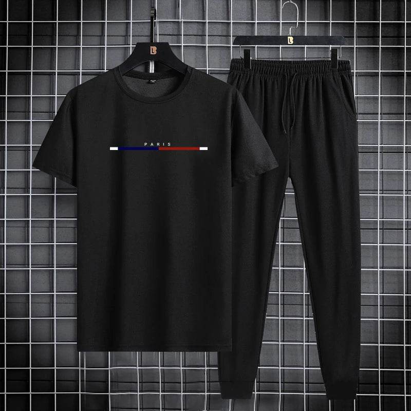 Men's Casual Summer Sports Suit - Round Neck T-Shirt & Ankle Pants - Buy Center