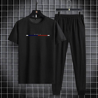 Men's Casual Summer Sports Suit - Round Neck T-Shirt & Ankle Pants - Buy Center
