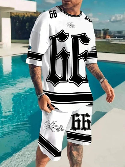 Summer Casual Men's 66 Letter Printed Two-Piece Suit for Outdoors - Buy Center