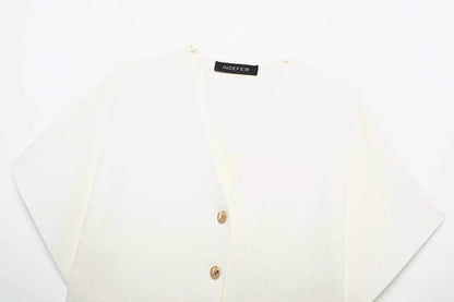 Jadoutin Women’s Casual White Knitted Vest - V-Neck, Button Closure - Buy Center