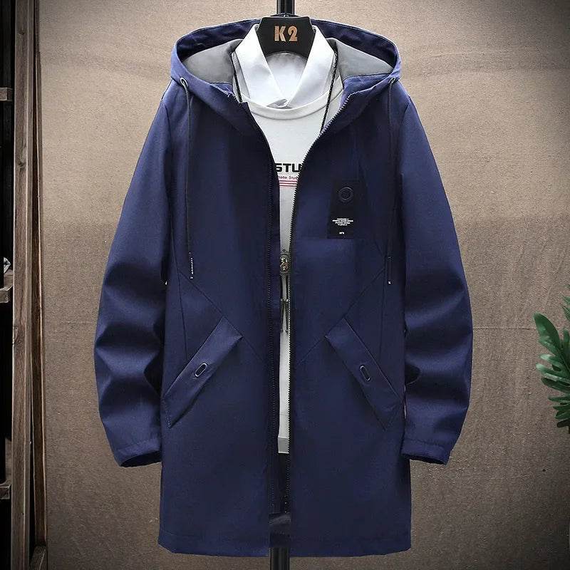 2023 Men's Casual Hooded Jacket - Solid Color, Medium-Length Zip-Up - Buy Center