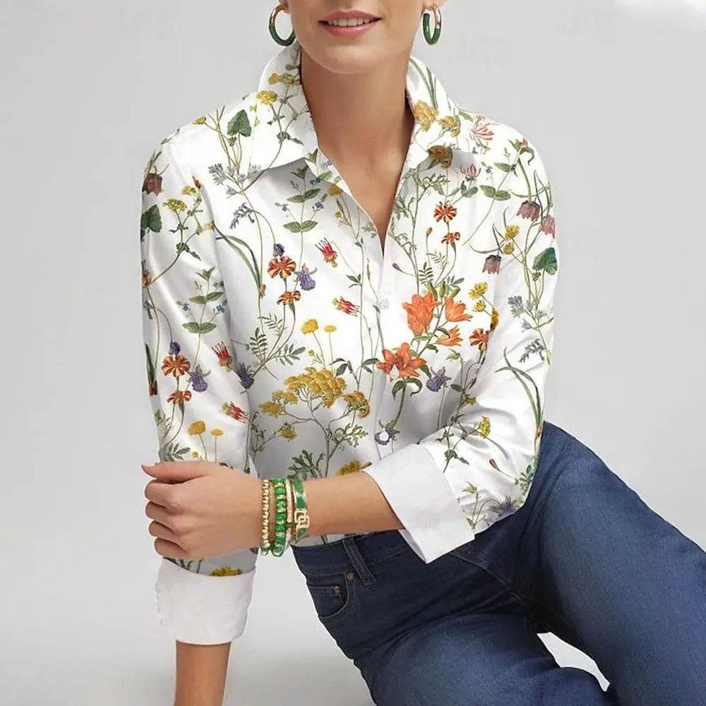 Women's 3D Flower Printed Long Sleeve Blouse - Plus Size Autumn Top - Buy Center