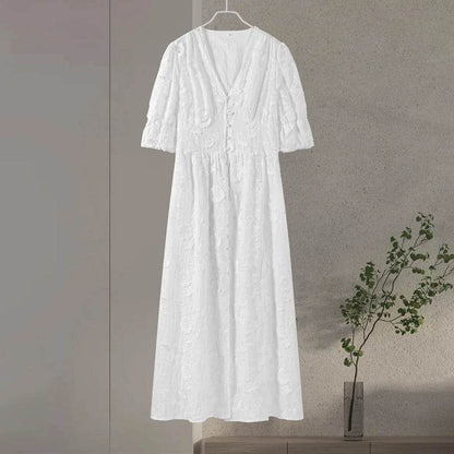 Elegant Lace Hollow Out Midi Dress - Women’s V-Neck Spring Style - Buy Center