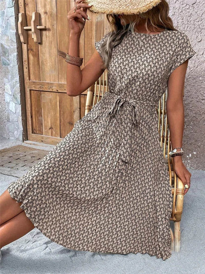 Elegant Print Lace-up Dress for Women - Summer Casual A-Line Style - Buy Center