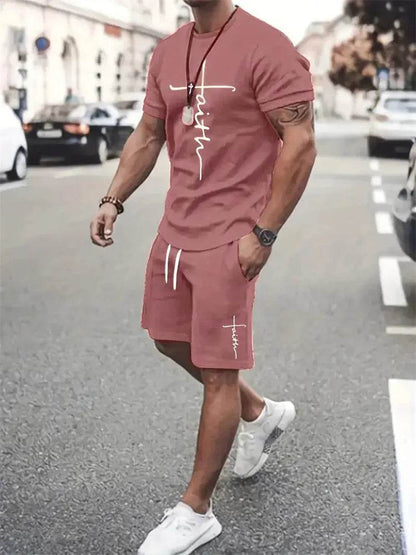Men's Casual T-Shirt and Shorts Set - Short Sleeve Beach Style - Buy Center