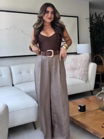 HipSeam Women's Satin Wide Leg Trousers - Casual Loose Fit Style - Buy Center