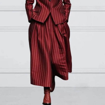Beautyblue Women's Vintage Blazer Set - Striped Trousers & Long Sleeves - Buy Center