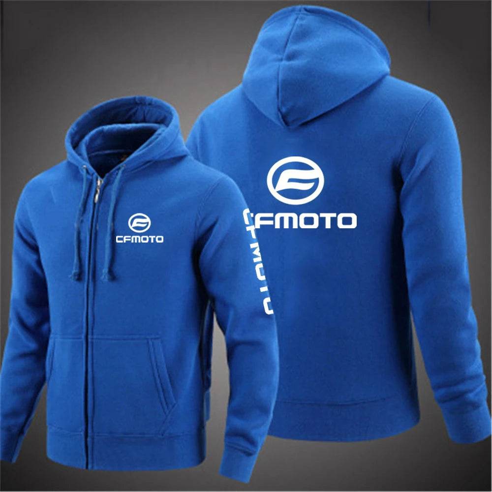 2024 Cfmoto Logo Print Hoodies - Men's Solid Color Zip-Up Jacket - Buy Center