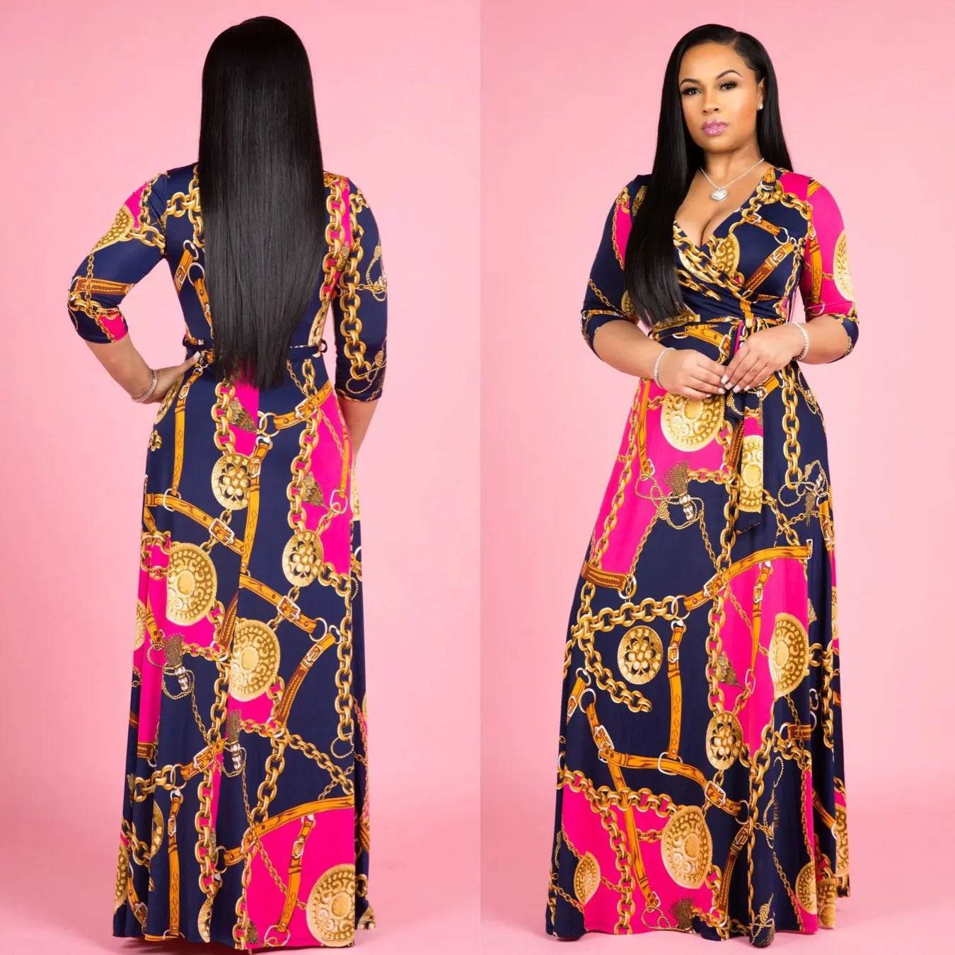 Women’s Bodycon Beach Maxi Dress - Floral Print, V-Neck, 3/4 Sleeve - Buy Center