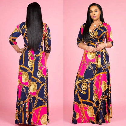 Women’s Bodycon Beach Maxi Dress - Floral Print, V-Neck, 3/4 Sleeve - Buy Center