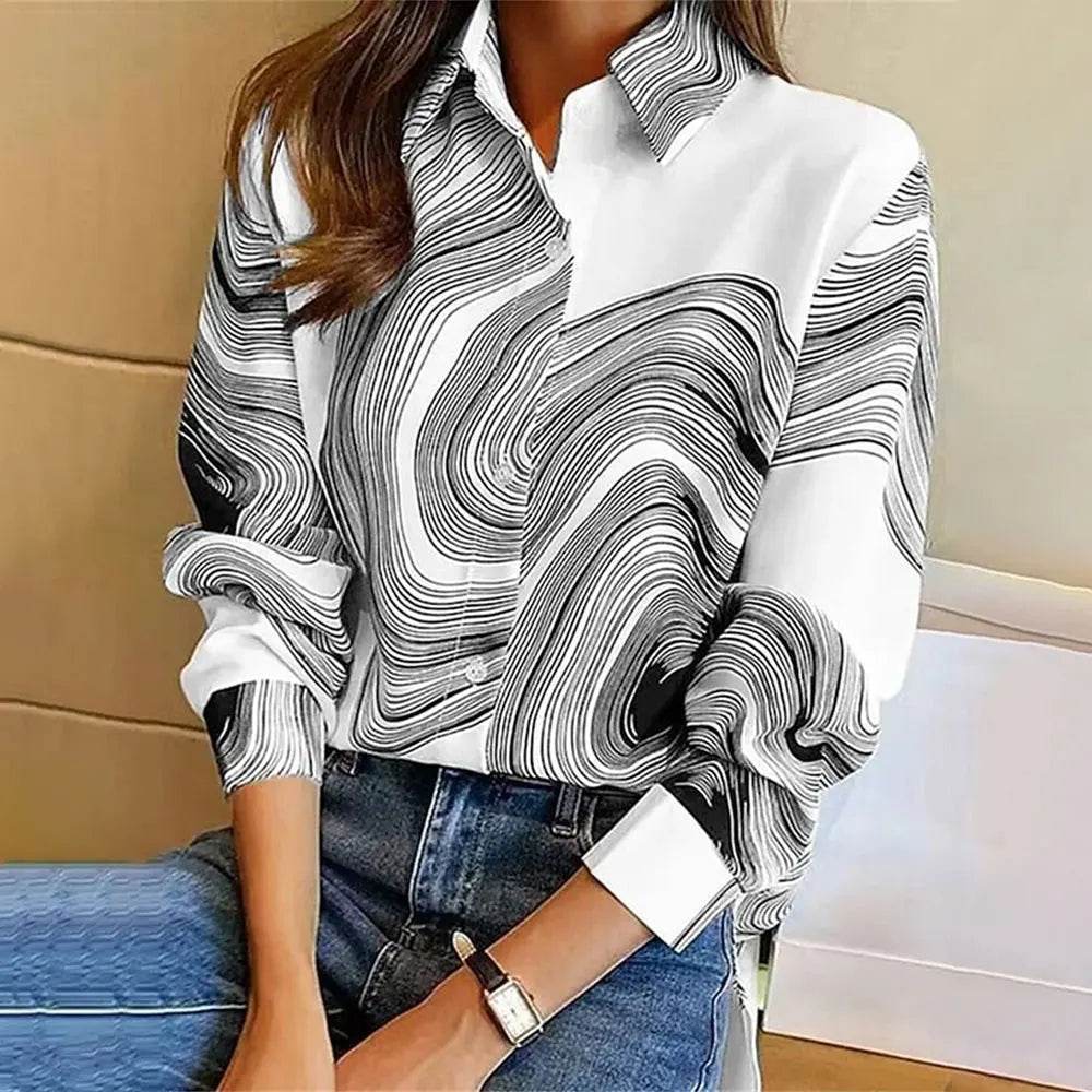 Women's 3D Flower Printed Long Sleeve Blouse - Plus Size Autumn Top - Buy Center