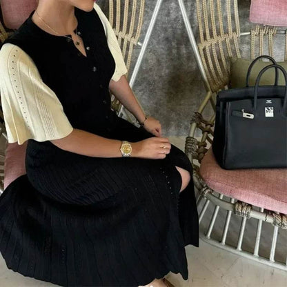 Elegant Knit Dress for Women - Spring Fashion, O-Neck, Short Sleeve - Buy Center