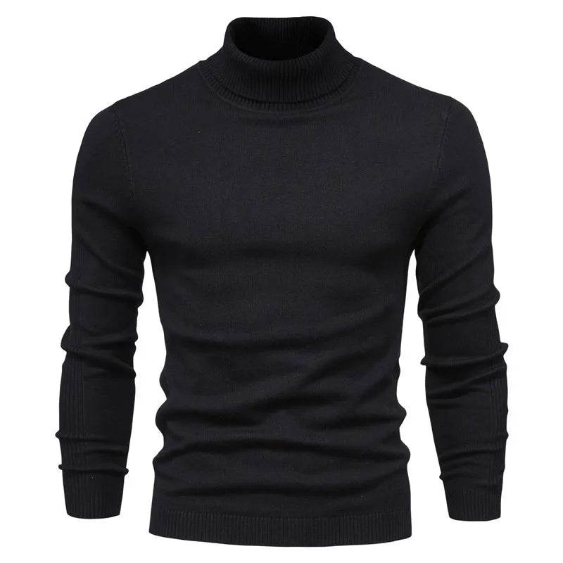 Men's Solid Color Pullover Sweater - High Neck Casual Knitwear - Buy Center