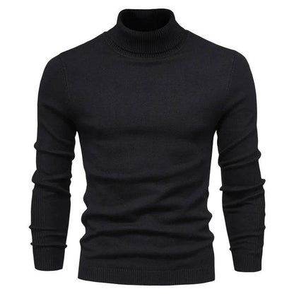 Men's Solid Color Pullover Sweater - High Neck Casual Knitwear - Buy Center