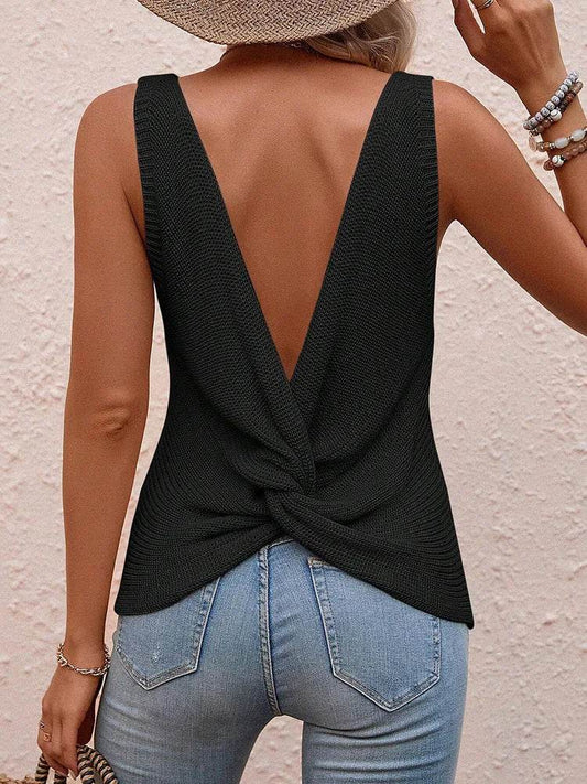 Women's Summer Knitwear - Casual Sleeveless Tops with Back Cut - Buy Center