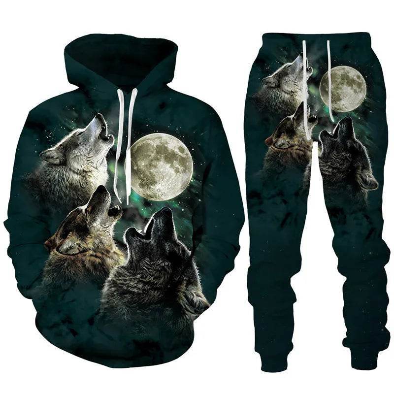Cool Forest Wolf 3D Printed Hoodie & Pants Set - Casual Hip Hop Style - Buy Center