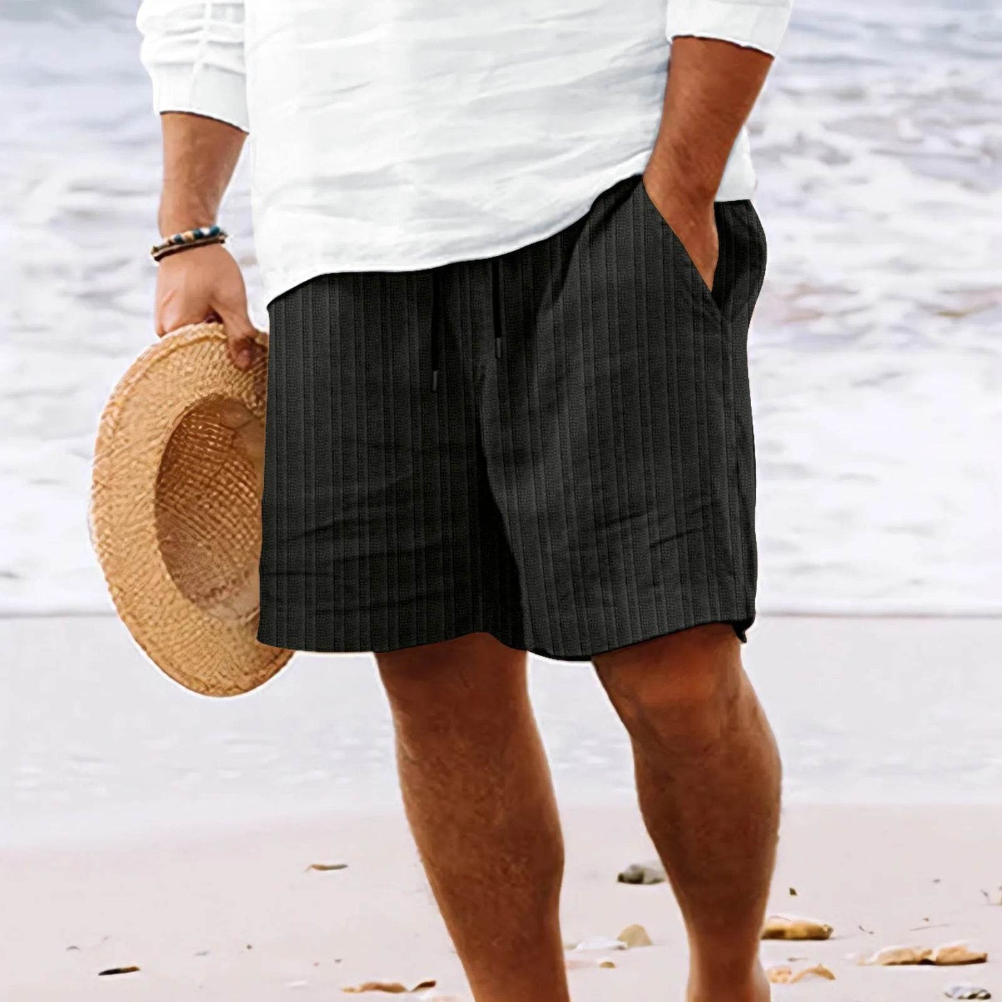 2025 Men's Striped Beach Shorts - Cotton Linen Multi-Bag Style Pants - Buy Center