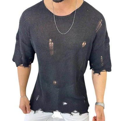 2025 Men's Solid Color Short Sleeve Pullover Sweater - Casual Summer Style - Buy Center