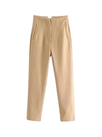 TRZA High Waist Solid Pants - Casual Ankle Trousers with Pockets - Buy Center