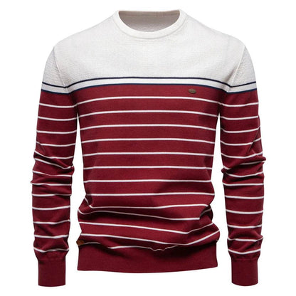 Autumn Mens Sweater High-quality Round Neck Stripe High Elasticity Pullover Men Fashion Casual Stripe Knit Sweaters Men Clothing - Buy Center