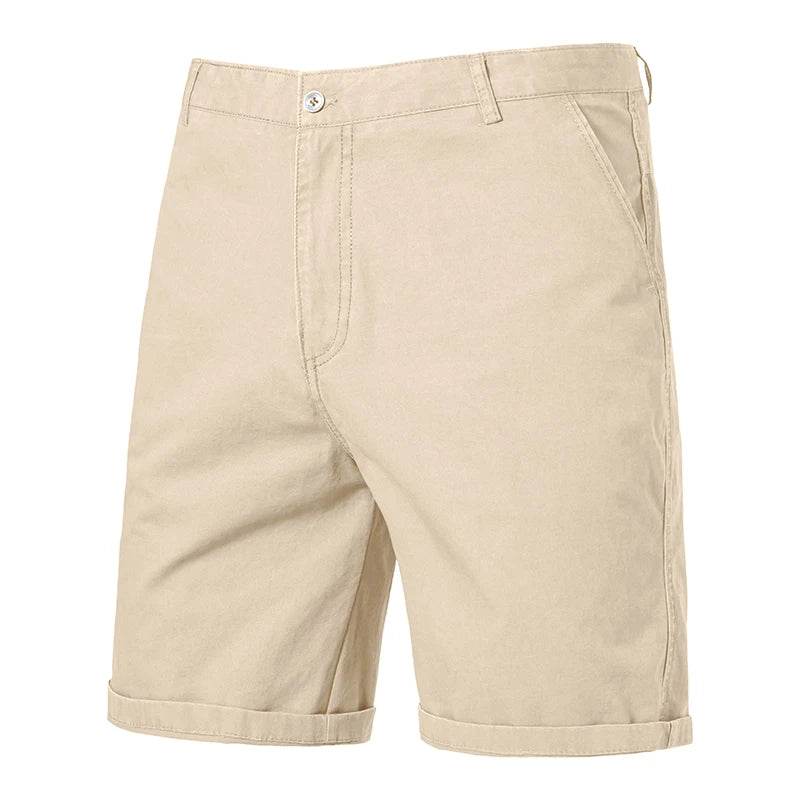 GQXAON Men's Solid Color Cotton Knee Shorts - Casual Bermuda Style - Buy Center